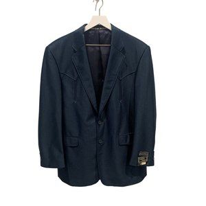 Men's American Western Satin Blend Navy Blue Blazer Size 40/32 NWPT